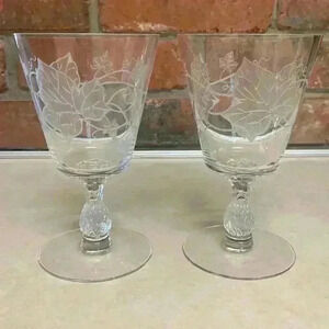 2 Vintage Heisey Crystal Water Goblets/Glass Etched...Pattern:  Plantation Ivy